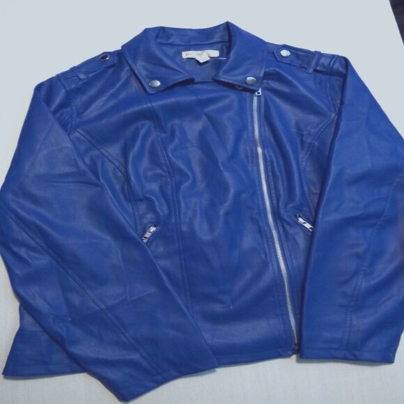 Royal Blue Faux Leather Jacket 14/16 W - NWOT - Picture 1 of 6